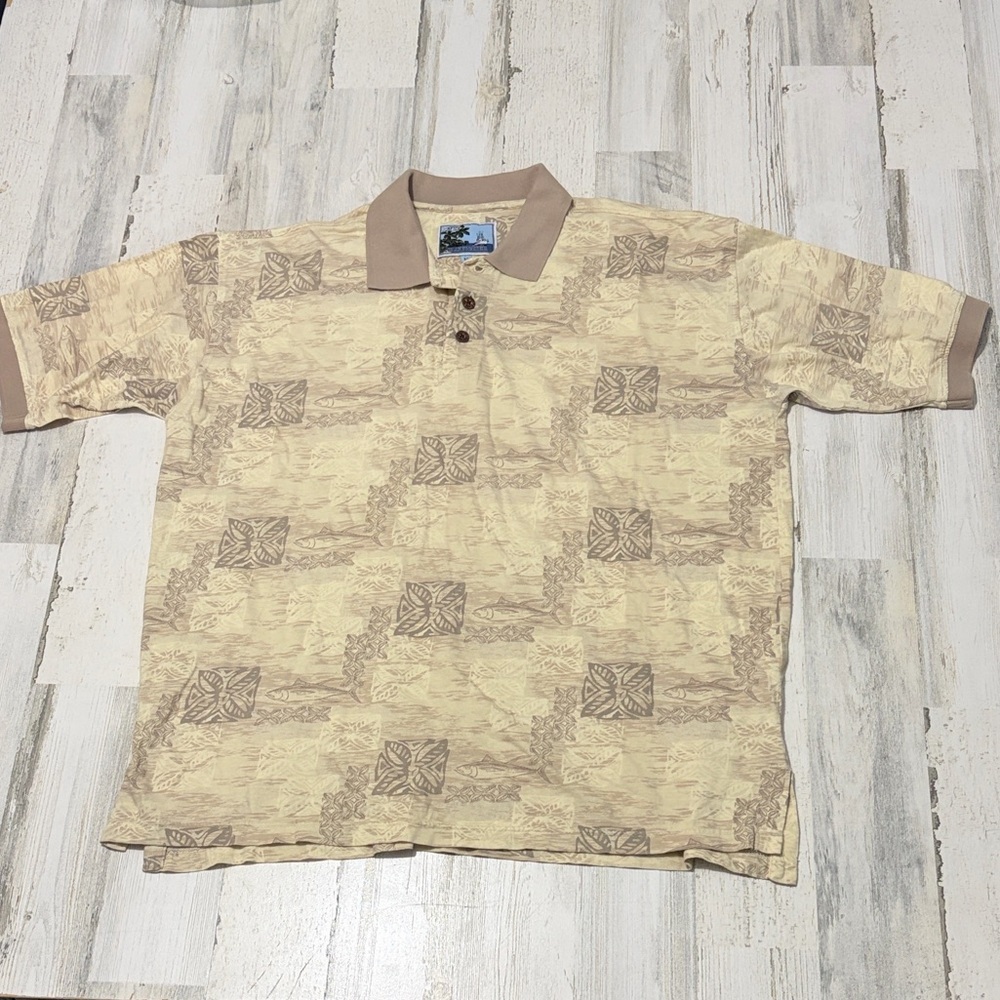 AFTCO Beige Patterned Men's Polo Shirt
